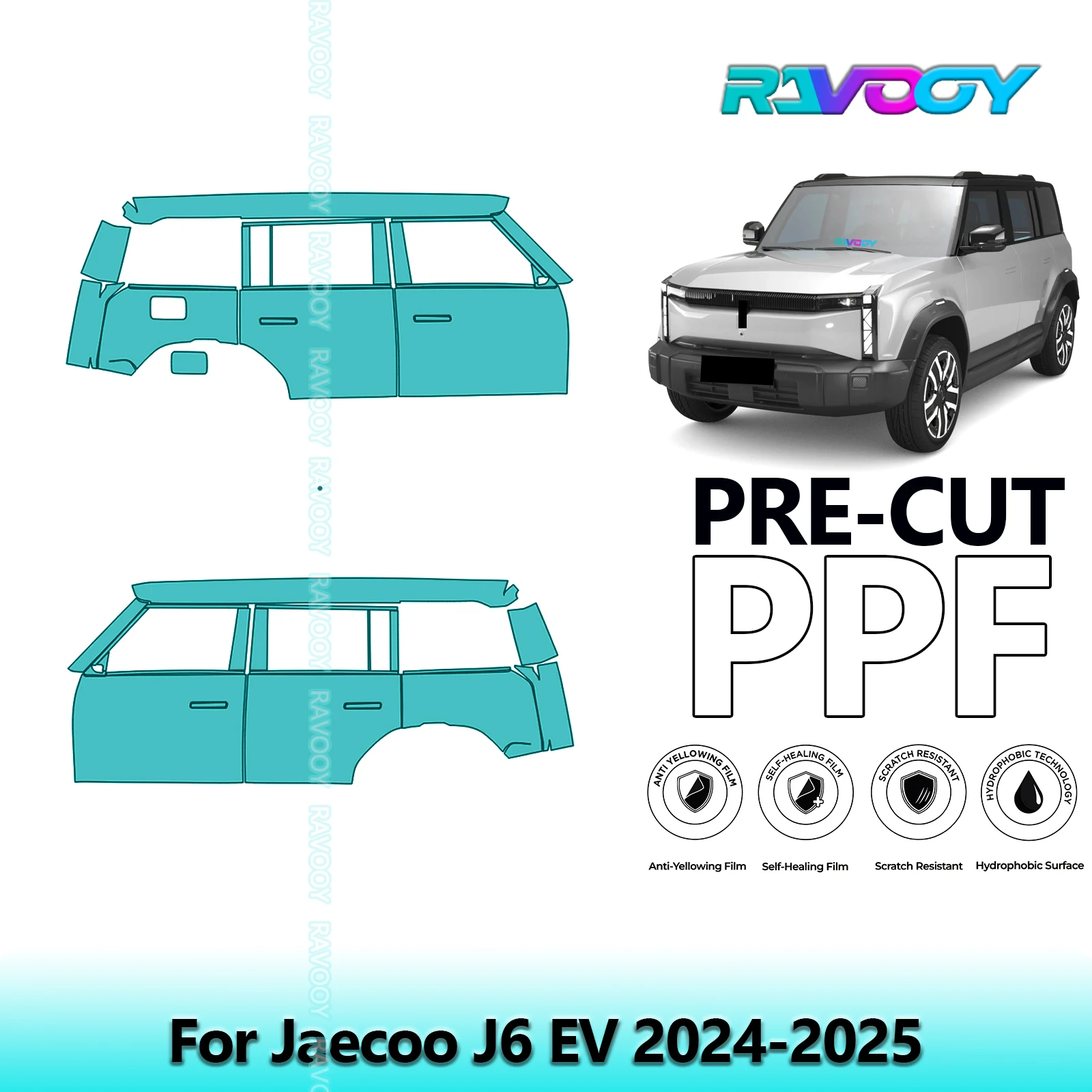 

For Jaecoo J6 EV 2024-2025 8.5mil Clear Matte Pre-Cut PPF Door & A/B Pillar Kit TPU Paint Protection Film Set