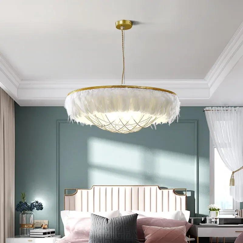 

Nordic Ins Living Room Feather Chandelier Creative Children's Princess Room Net Red Hotel Bedroom Romantic Warm Chandelier