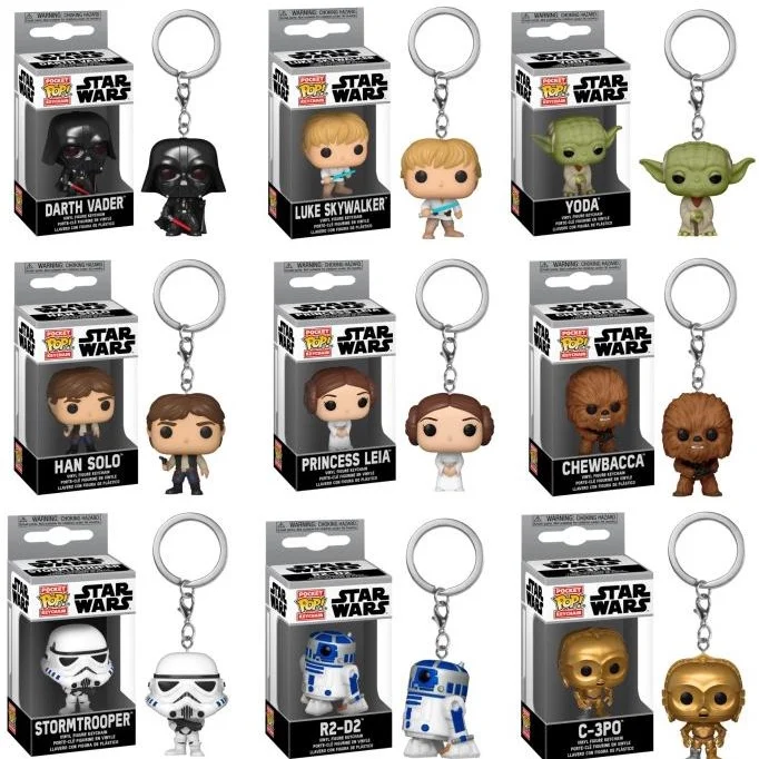 FUNKO POP Star Wars New Yong Leiya with Lola IG-11 Skywalker Chubacca R2-D2 Darth Vader Stromtrooper Pocket Pop Keychain Toys