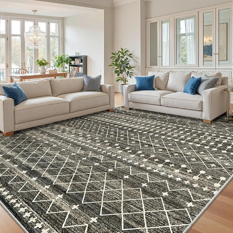 Boho Vintage Stripe Geometric Carpet for Living Room Nordic Off-white Ethnic Style Rug Non-Slip Machine Washable Floor Mat