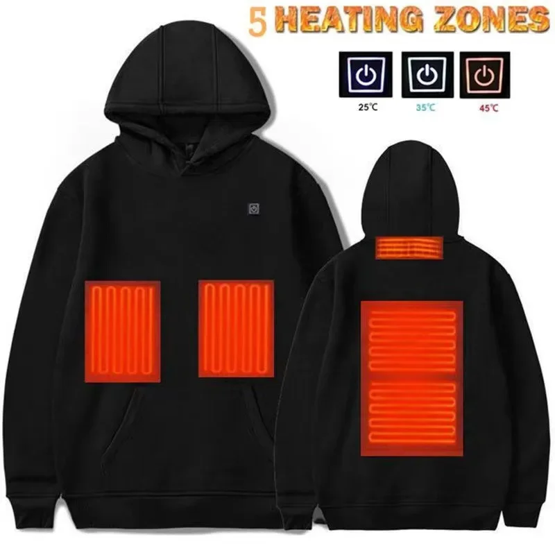 5 Areas Heated hoodie men USB Heating Hoodies men Heated Jacket Winter Waterproof hoodie Sweatshirts outdoors hoodie