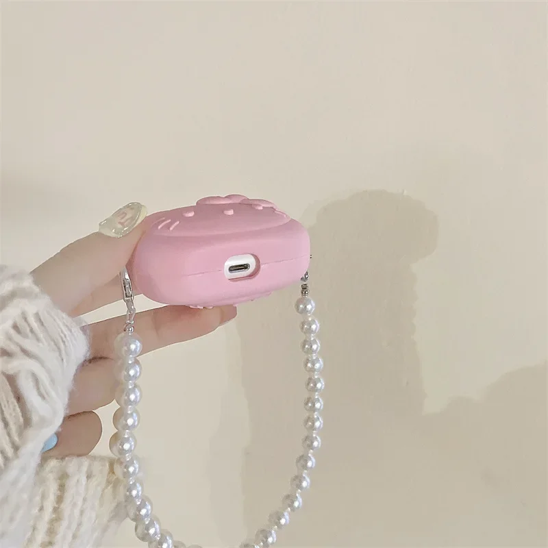 Hello Kitty Pink Handbag Case For Airpods Pro Case,Soft Silicone Cover With Pearl Keychain For Airpods 3 Case/Airpods 1/2 Case