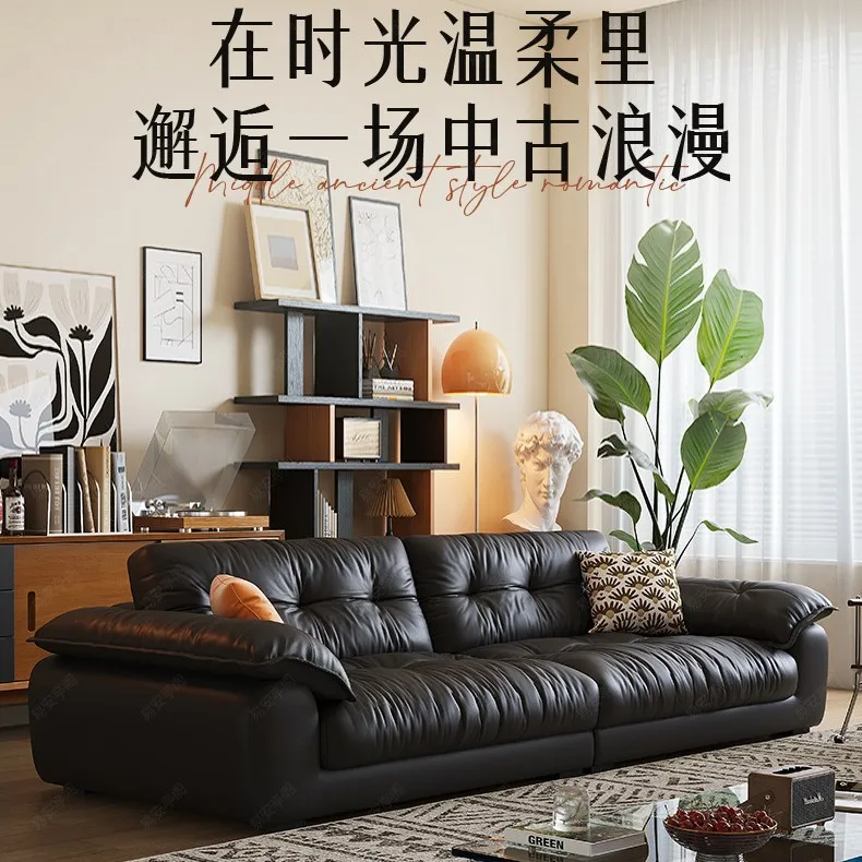 First layer real cowhide living room black straight row sofa