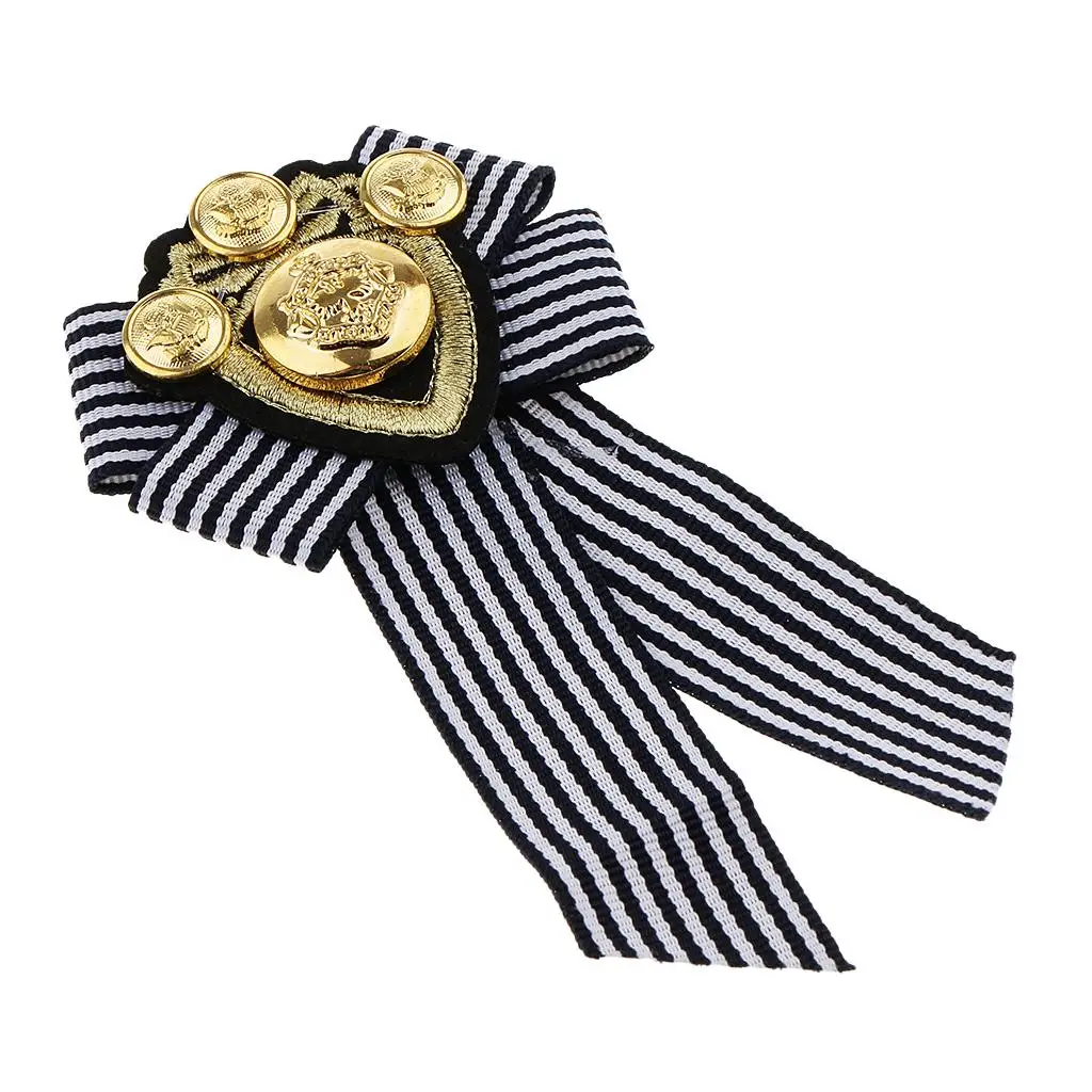 Pre-tied Bowknot Brooch Fabric Bow Tie Themed Men British School Badge , Black Stripe