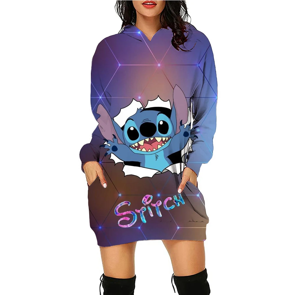 Stitch Fashion Kawaii Hoodie Dresses Stitch Women Disney Sweater Dress Luxury Party Disney Mini Y2k Long Sleeves Women Dress