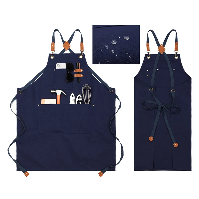 Mens Apron With Pockets Heavy Duty Canvas Tool Apron Cross Back Adjustable Work Apron For Woodworking Workshop