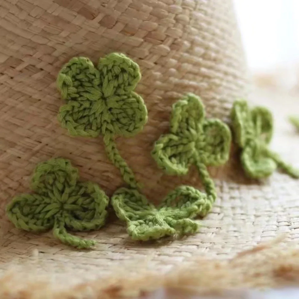 10pcs Handmade Crochet Wool Clover Patch Decoration for Sweater Straw Hat Cloth Applique Sew on Patch