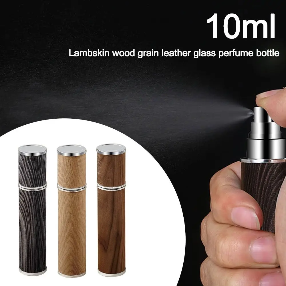 Przenośny Flakon na Perfumy z PU Skóry Imitującej Drewno, 10ml, z Rozpylaczem, Szczelny, Wielokrotnego Użytku, Atomizer na Perfumy, Podróżny