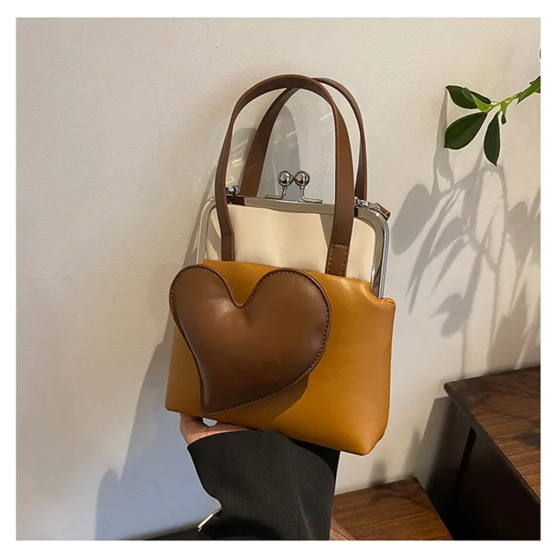 

Heart Color Matching PU Square Shoulder and Crossbody Bags Retro Fashion High Quality Hand Bags for Women 2024 Designer Style