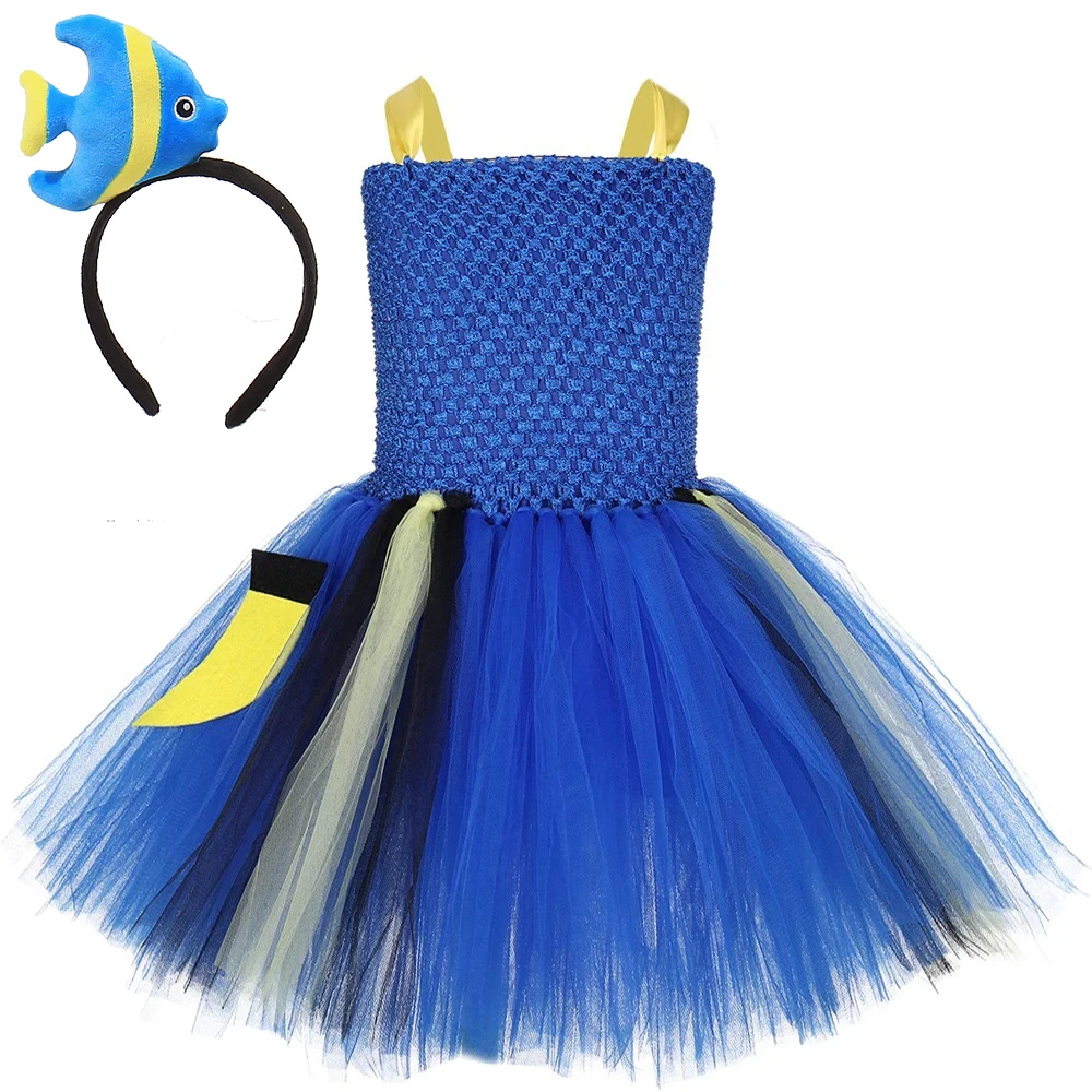 Blue Clownfish Tutu Dress for Girls Finding Dory Halloween Costumes Kids Nemo Outfit with Fish Haribow Children Birthday Gift