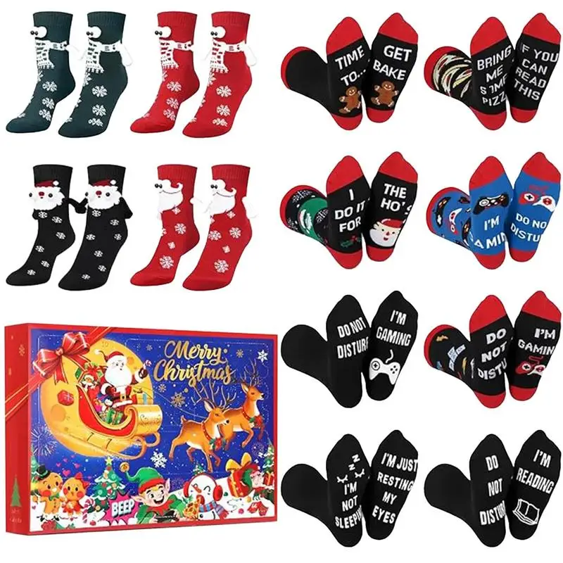 

Christmas Stocking Advent Calendar 24 Days Cotton Cartoon Christmas Socks Cute Santa Claus Elk Snow Sock Happy New Year gift