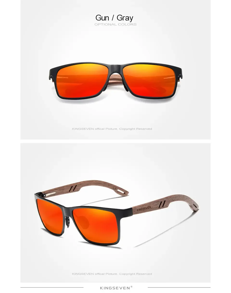 Kingseven Aluminium hand gefertigte Walnussholz Sonnenbrille Luxus Männer polarisierte Sonnenbrille für Frauen Outdoor-Sport brillen – Detail 6