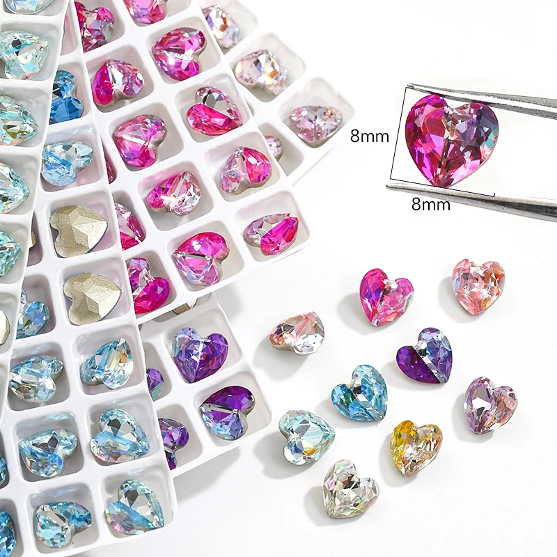 8mm Heart Rhinestone Crystals Laser Series Pointback Glass Strass Nail Art Accessories Jewelry Making Stones