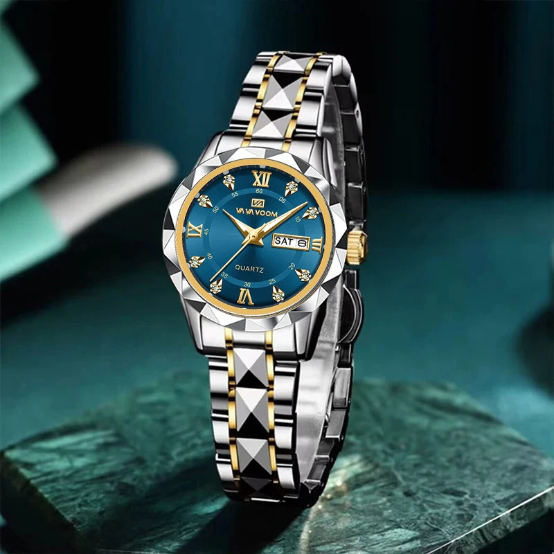 VA VA VOOMWomen Watches Luxury Fashion Ladies Quartz Watch Waterproof Luminous Date Stainless Wristwatch Girlfriend Lovers Gift