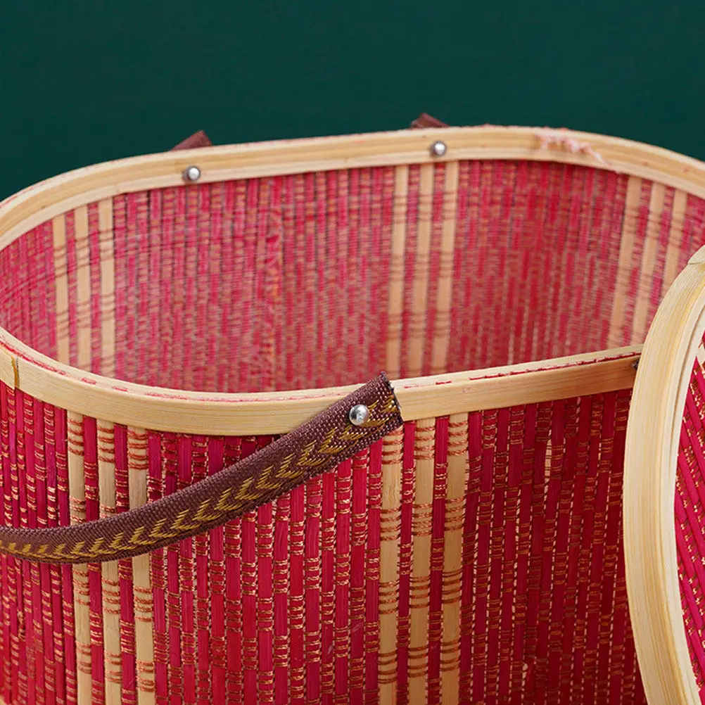 Oval Bamboo Storage Basket Handmade Woven Box Portable Organizer for Clothes Bathroom Decorative Home Storage Bin - view 5