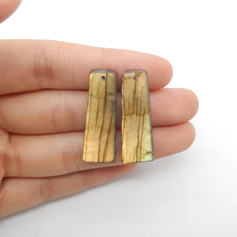 Natural Labradorite Drilled Earring Beads 33x12x4mm 6.9g Orange Flash Gemstone Beads for DIY Jewelry Making Accessories
