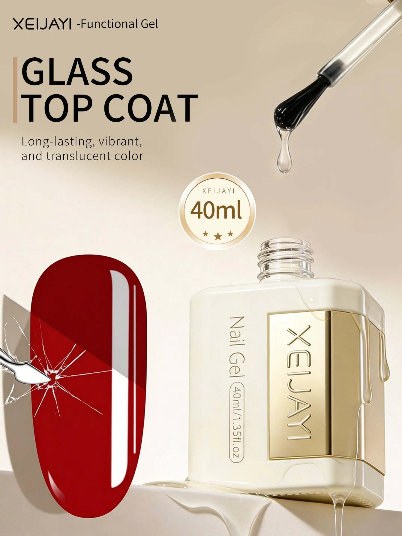 XEIJAYI 2Pcs 40ml Strong Base Coat Anti Scratch No Wipe Gloss Top Coat Soak Off UV LED Nail Gel Polish For Home Salon