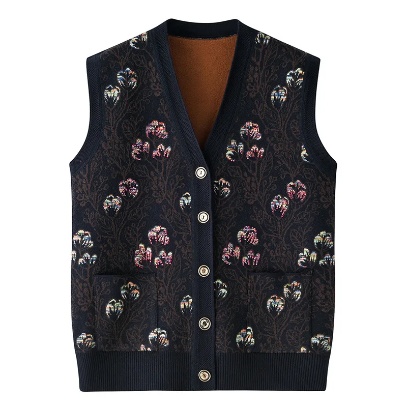 Thicken Warm Middle-aged Mothers Sweater Waistcoat Autumn Winter Sleeveless Grandma Outwear Jacket Add Velvet Women Vest Coat