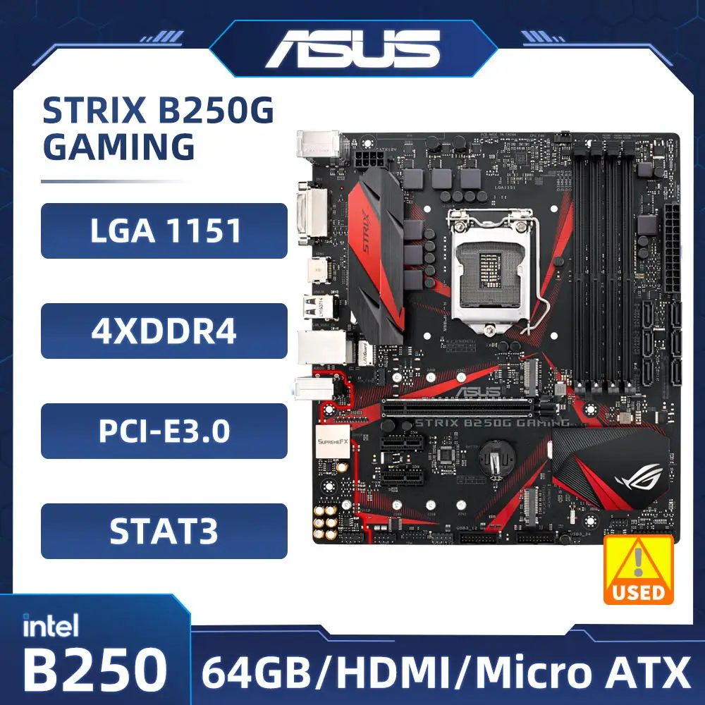 

ASUS ROG STRIX B250G игровая материнская плата с поддержкой Core i3-7100 i5-6400 i5-7600 Pentium G4600 cpu Intel B250 4 × DDR4 64 ГБ