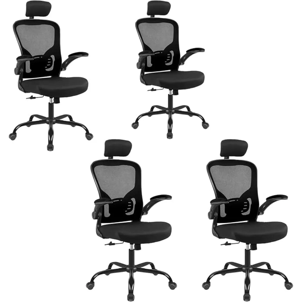 

4 Pack Ergonomic Office Chair with 3D Adjustable Headrest, Mesh Home Office Desk Chairs with Lumbar Support & Flip-Up Armrests