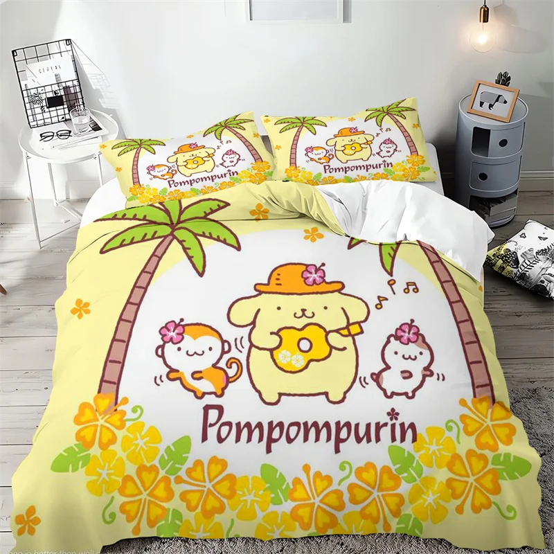 Pompompurin-Juego de ropa de cama para adultos y niños, funda nórdica de varias piezas, costura, costura, decoración de habitación, microfibra