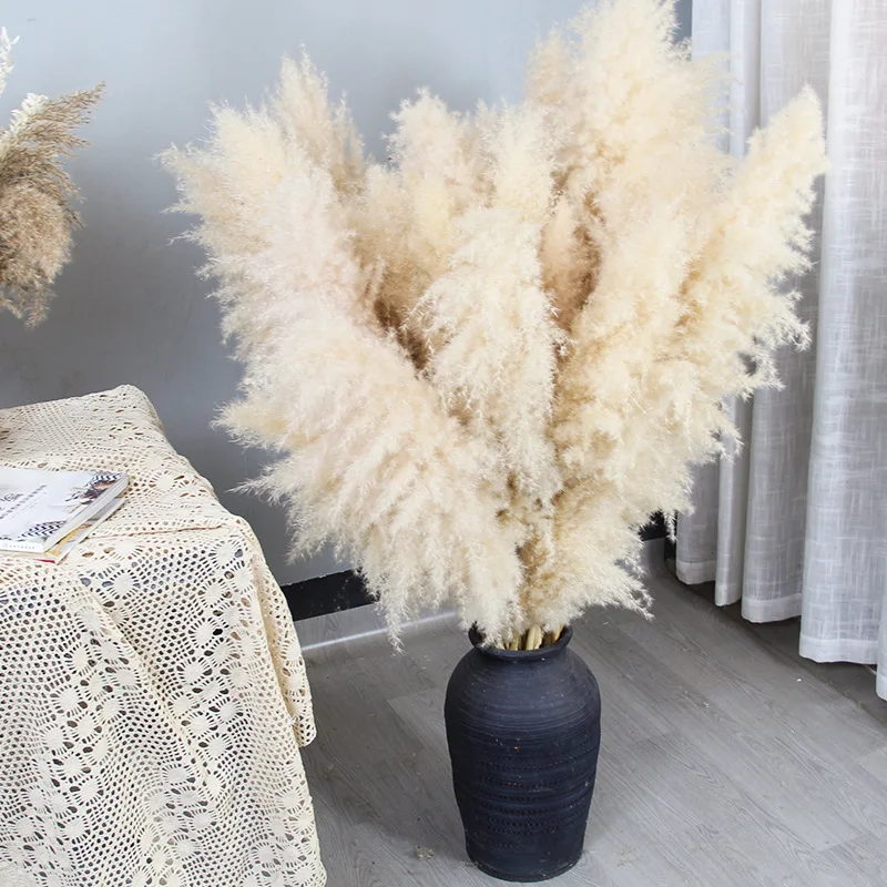 Natural Pampas Grass Decor, Dry Tall, Fake Floral, Large Artificial Pompous for Floor Vase Filler, Home Boho Decoration, 10 Pcs