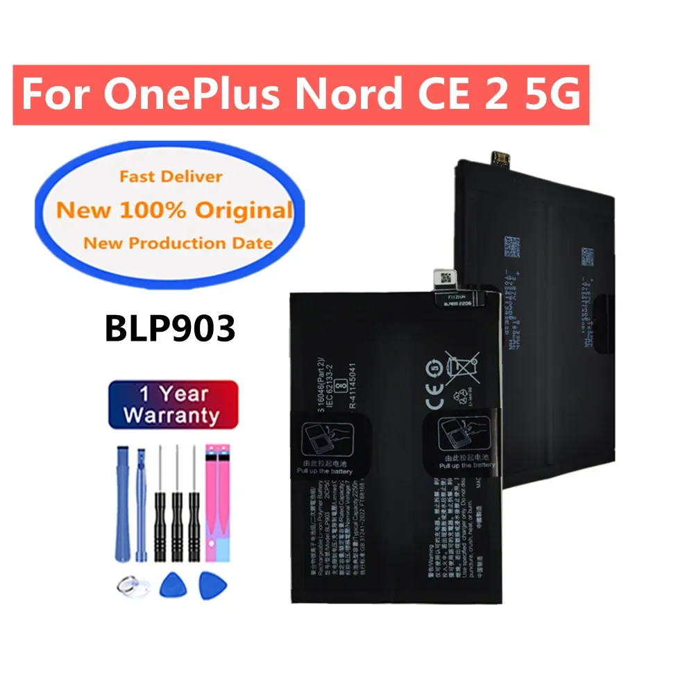 

4500 мАч 100% оригинальный аккумулятор BLP903 для OnePlus Nord CE 2 5G, аккумуляторы для телефонов, быстрая доставка