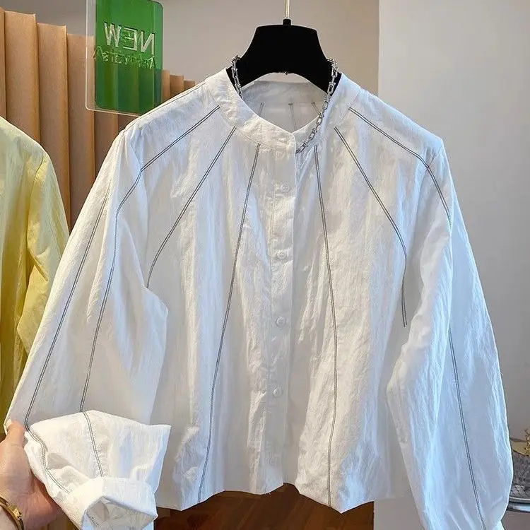 

French Style Spring Long Sleeved 2025 Shirt Stand Up Collar New Versatile Korean Top Camisa Feminina