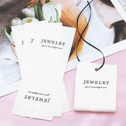 5sets Foldable White Fabric Labels with Black Ropes for Handmade Jewelry Necklace Earrings Display Hanging Price Retail Tags
