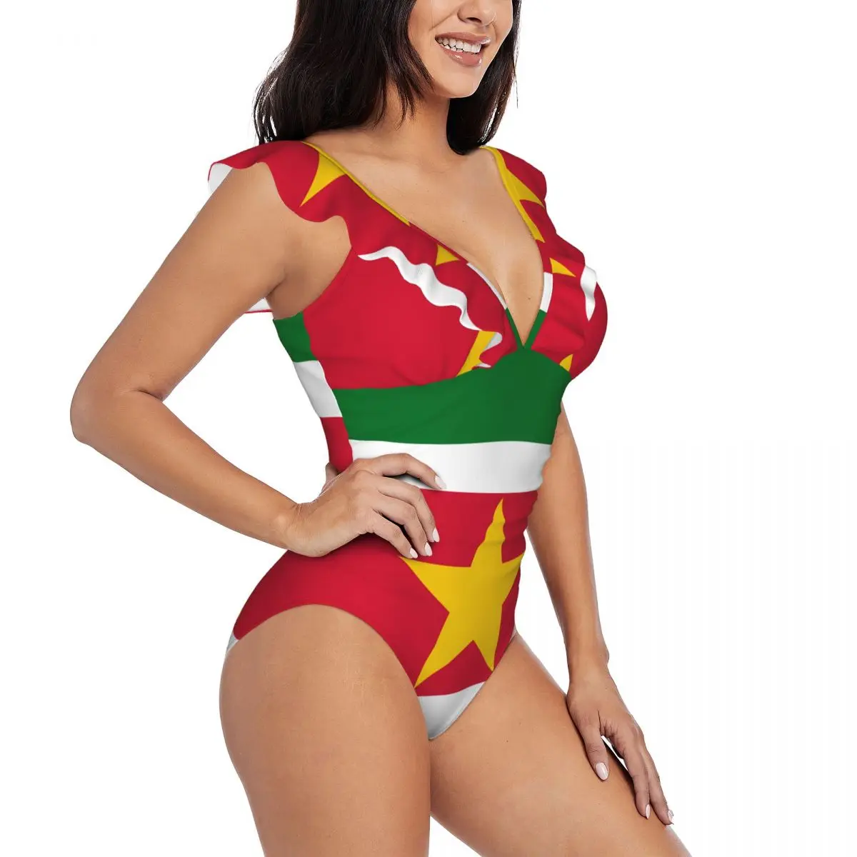 Ruffle 2023 donne Sexy un pezzo costume da bagno costumi da bagno bandiera femminile del Suriname Monokini costume da bagno Beachwear