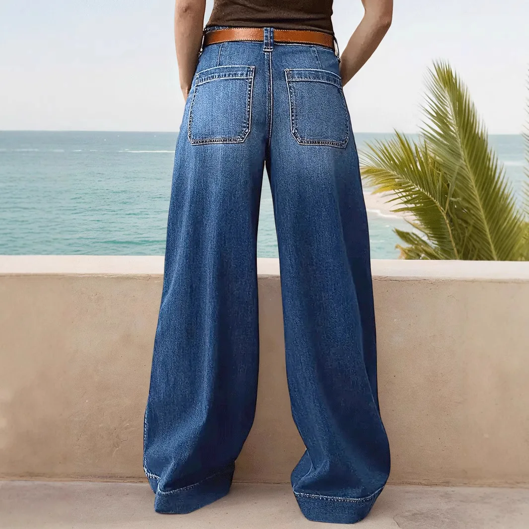 New Fashionable Women's Jeans Loose Straight Pants Ladies Stretch Baggy Jeans Denim Trousers