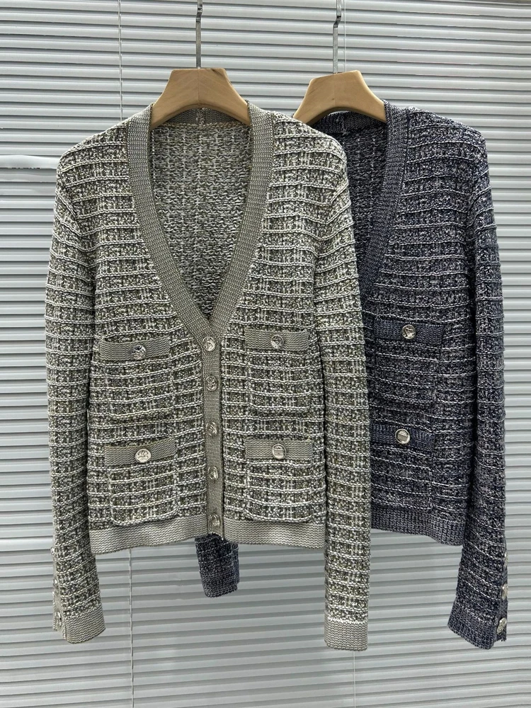 

Высококачественная версия, европейский открытый кардиган с V-образным вырезом, комплект Dr, клетчатый модный универсальный длинный свек, зима, весна, осень, женский...