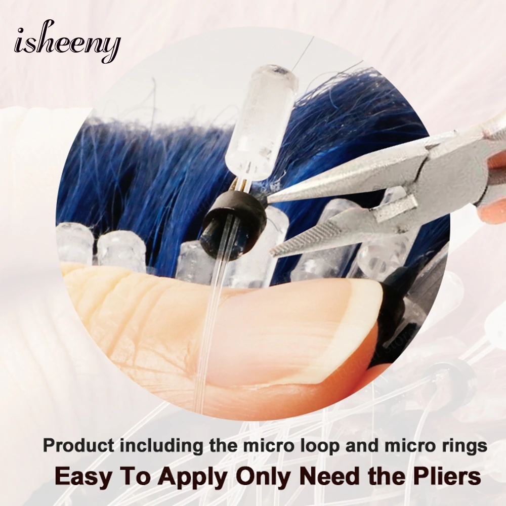 Isheeny Blue Micro Loop Human Hair Extension Straight 12inch 16inch 20inch Natural Loop Ring Hair 50pcs/pack Fancy Colors