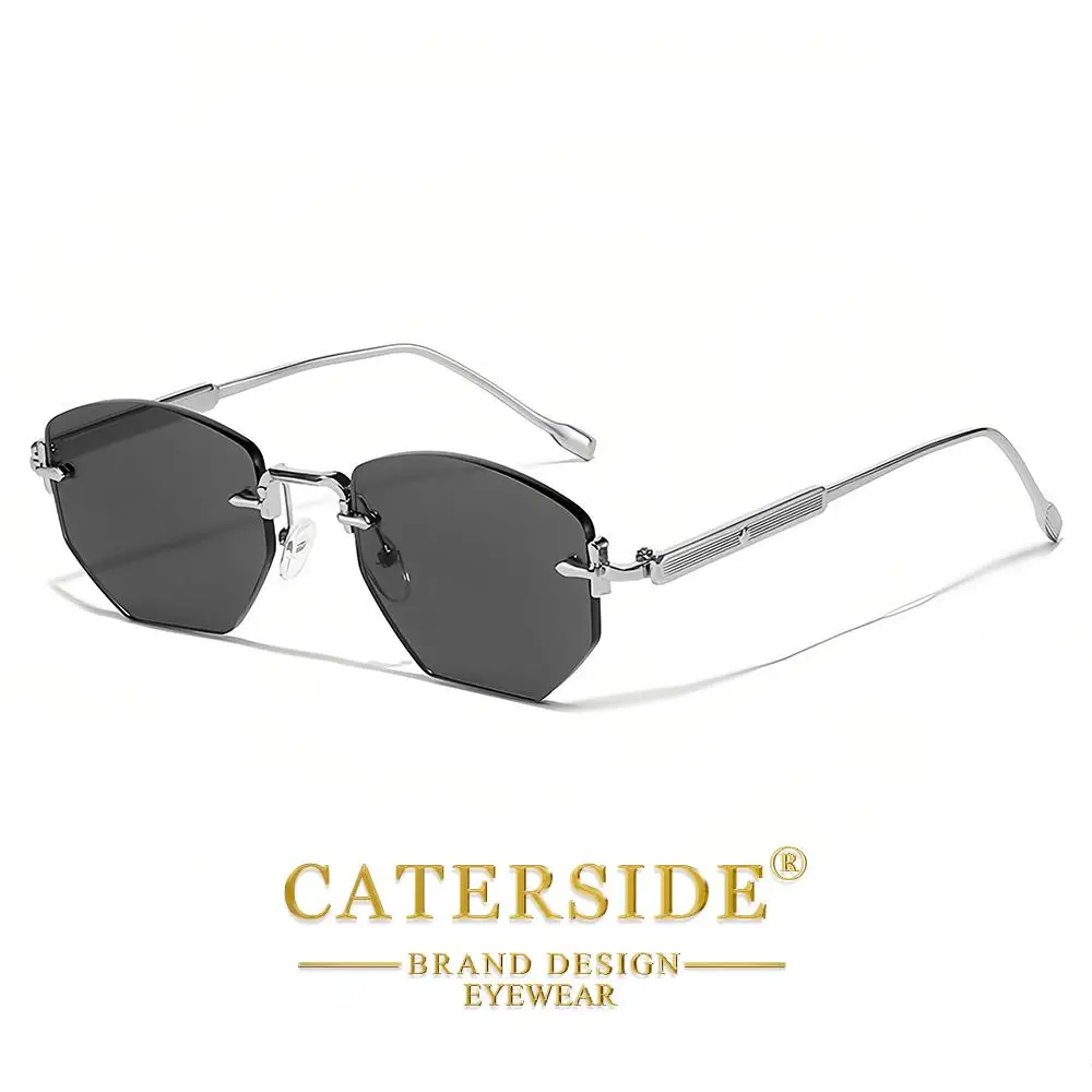 CATERSIDE Herrenmode Retro Rahmenlose Sonnenbrille Polygon Randlose Y2K Sonnenbrille Frauen Reise Party Business Brillen UV400 – Detail 10