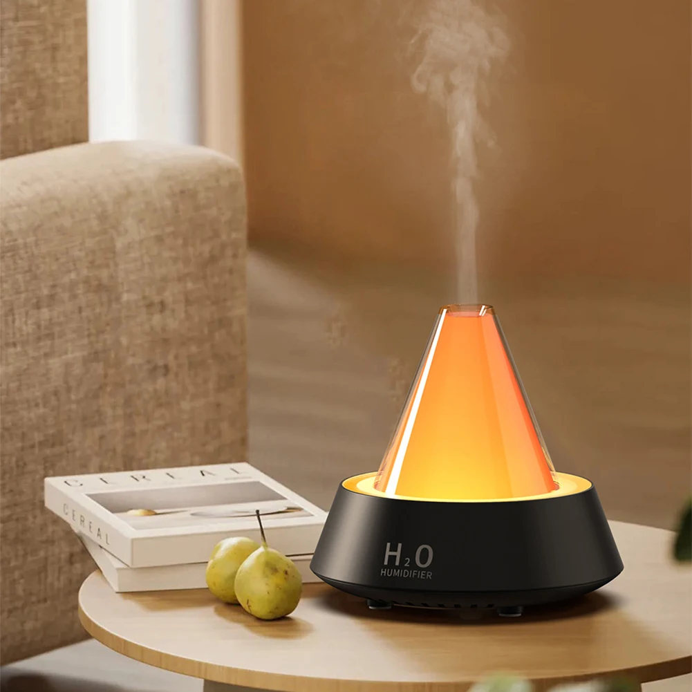 LED Essential Oil Diffuser with 7 Color Light Cool Mist Humidifier USB Powered Volcano Flame Aromatherapy Diffuser for Bedroom