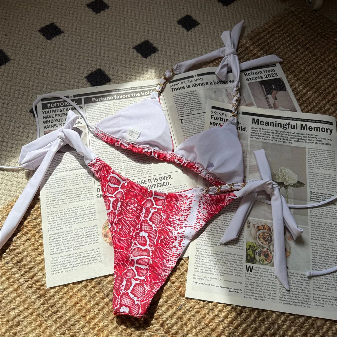 Neuer Bikini mit Schlangenmuster, Halterneck und Trägern, zweiteiliger Badeanzug für Damen, Badebekleidung, Badeanzug, Badebekleidung, Badeanzug V6698 – Detail 14