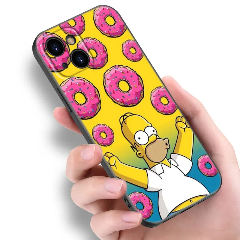 Homer Simpson-Family Black Silicone Phone Case For Apple iPhone 12 13 Mini 11 14 15 16 Pro Max 7 8 Plus