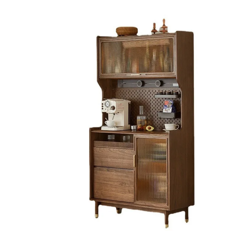 Nordic black walnut all solid wood dining side cabinet, chest cabinet, light luxury and simple wine