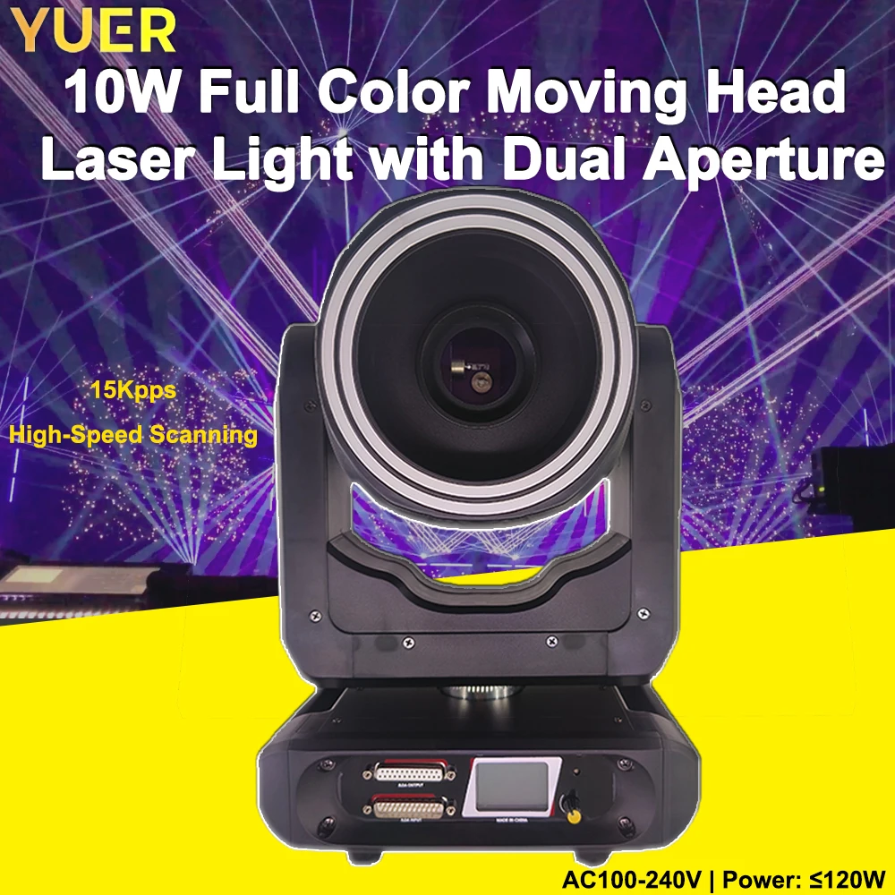 YUER 10W Full Color Moving Head Laser Light 32/49CH DMX512 TTL Control Sound Activated for Bar KTV Live Stream Event  Disco DJ