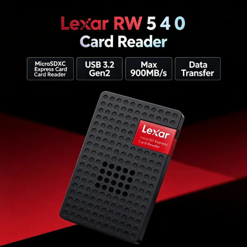 Lexar MicroSDXC Express Card Reader RW540 Built-in Fan USB 3.2 Type-C Max 900MB/s for Video Transfer