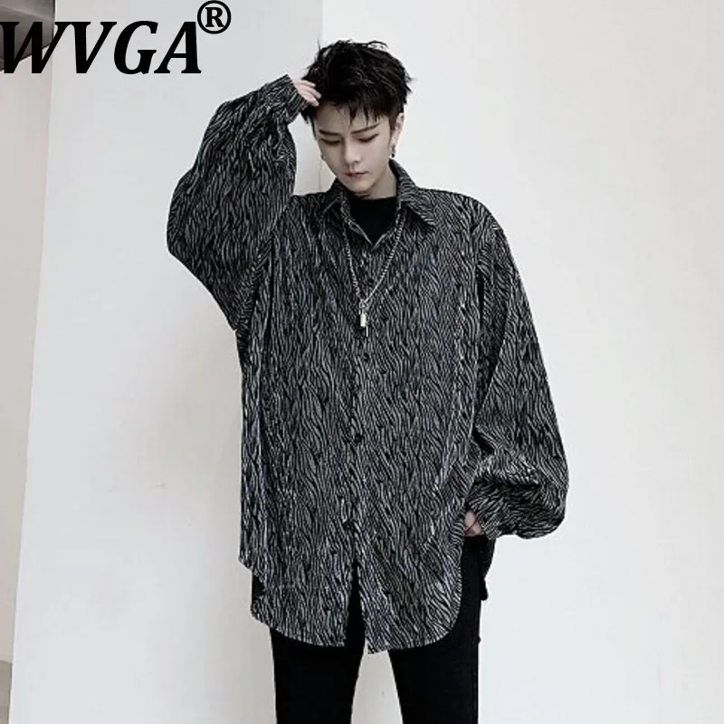 

Мужская рубашка WVGA: новая коллекция весна-осень, темный стиль, полосатая, модная, с длинным рукавом, нишевая, шикарная, повседневная, с отложным воротником, Ins W21138