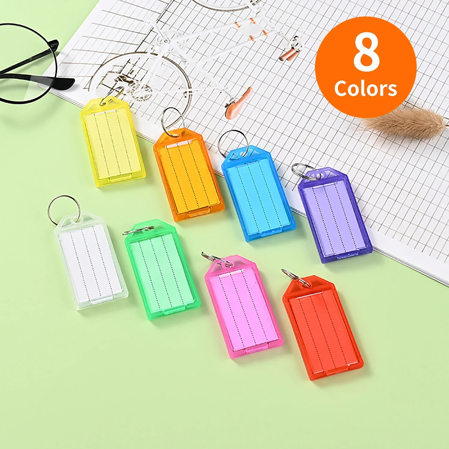 8/16Pcs Plastic Key Tags with Label Key Labels with Split Ring and Label Window 8 Colors Key Chain Identifiers Markers Tags