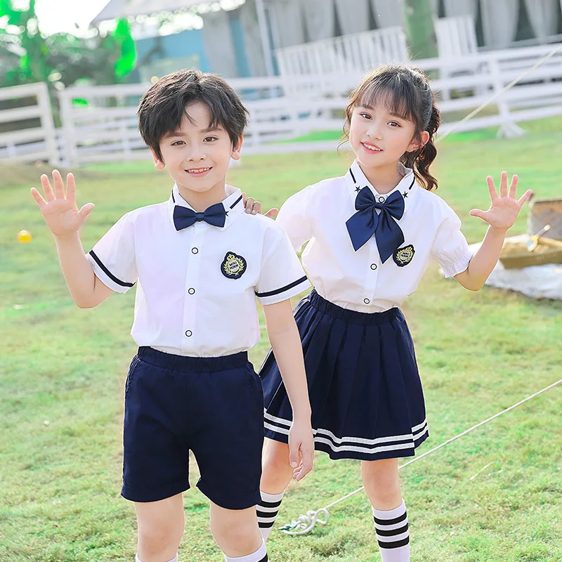 Uniforme escolar versão coreana para crianças, camisa verão para jardim de infância, verão