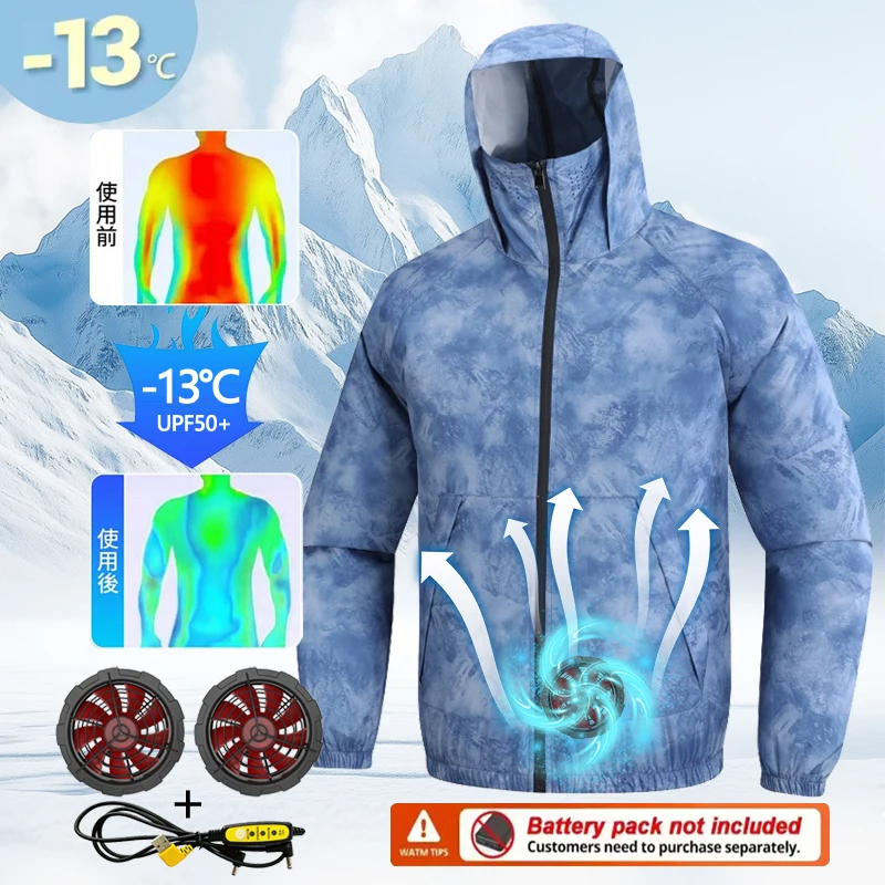 

Summer cooling and refrigeration air conditioning workwear for both men and women, with sun protection features, featuring a fan
