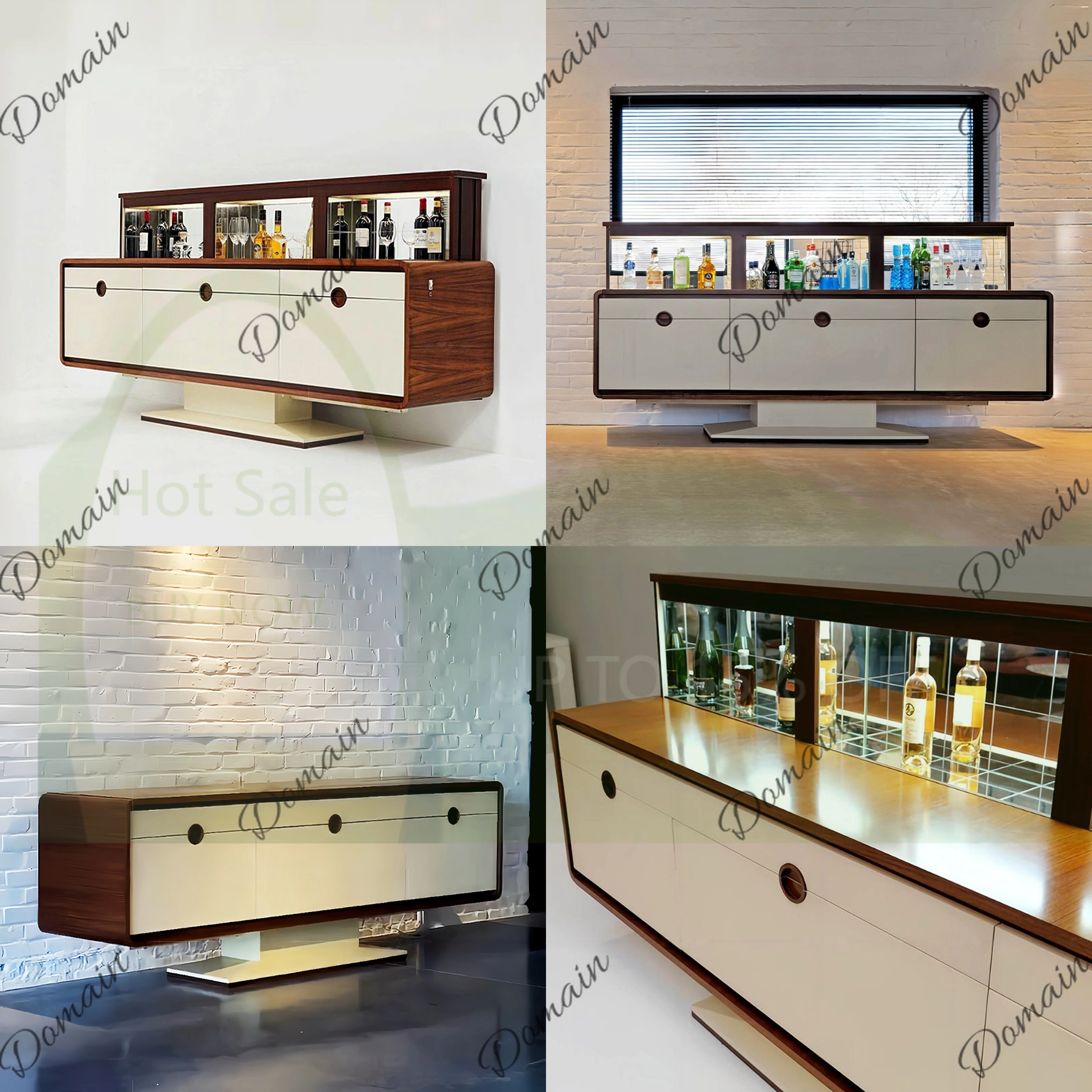 L44 Luxury Electric Lift Wine Cabinet for Home Villa Modern Glass Display Cabinet with LED Light Solid Wood Storage