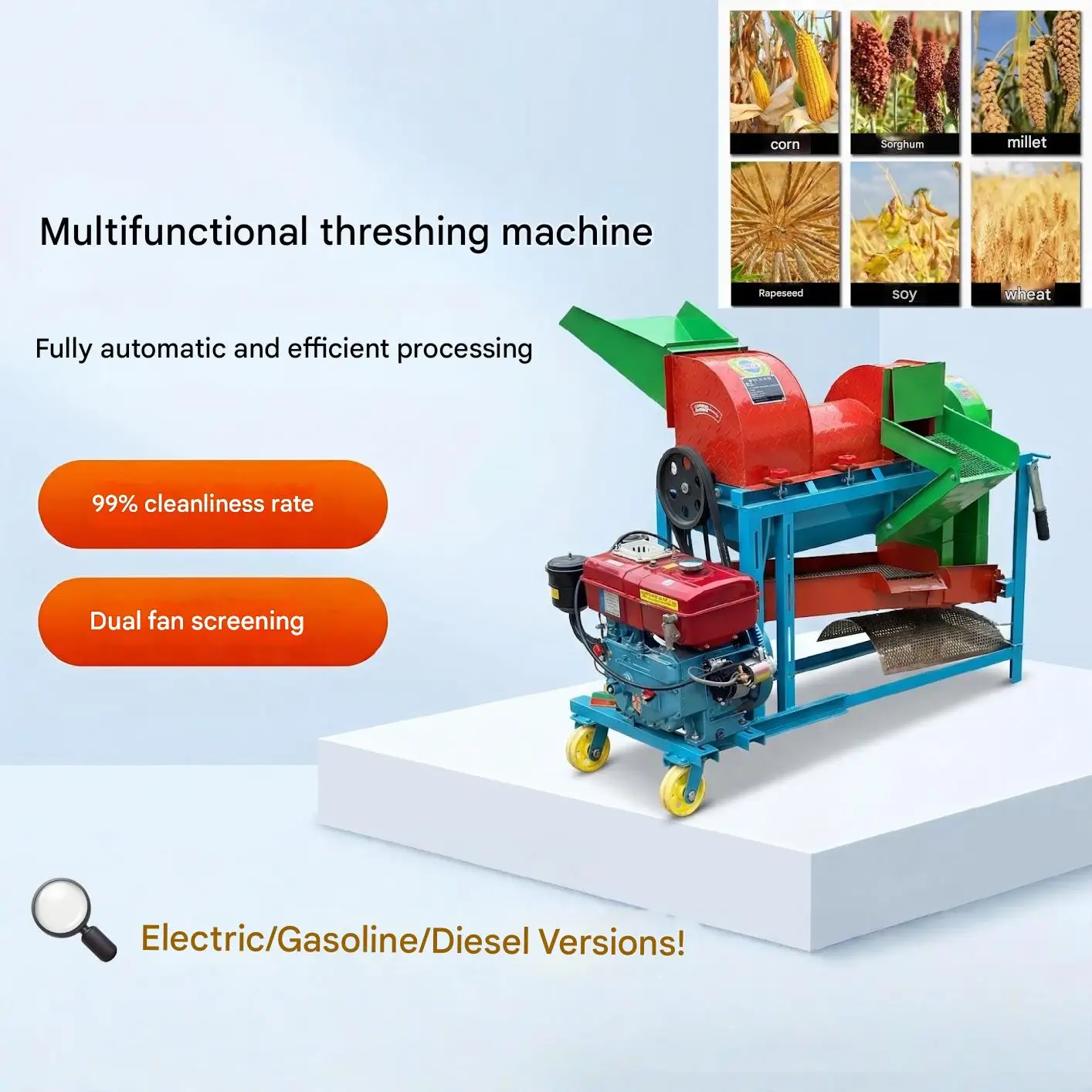 

Large Yield Corn Peeling Thresher / Multifunction Rice Wheat Soybeans Corn Sorghum Rapeseed Threshing Machine