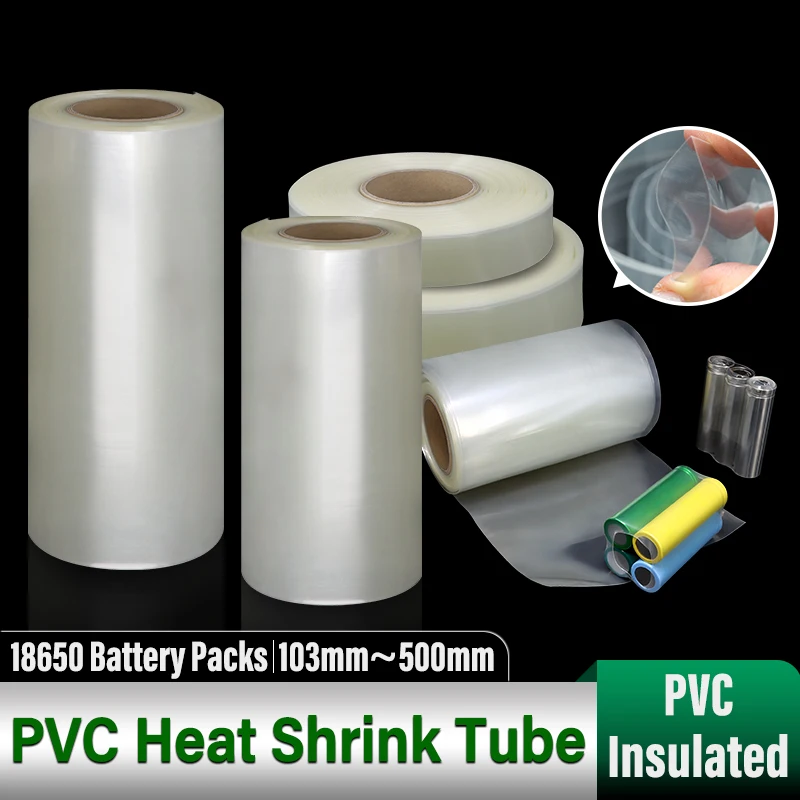 1/3/5M Clear 18650 PVC Heat Shrink Tube 103mm~500mm Precut PVC Shrinkable Tubing Insulated Lithium Battery Wrap Cable Protection