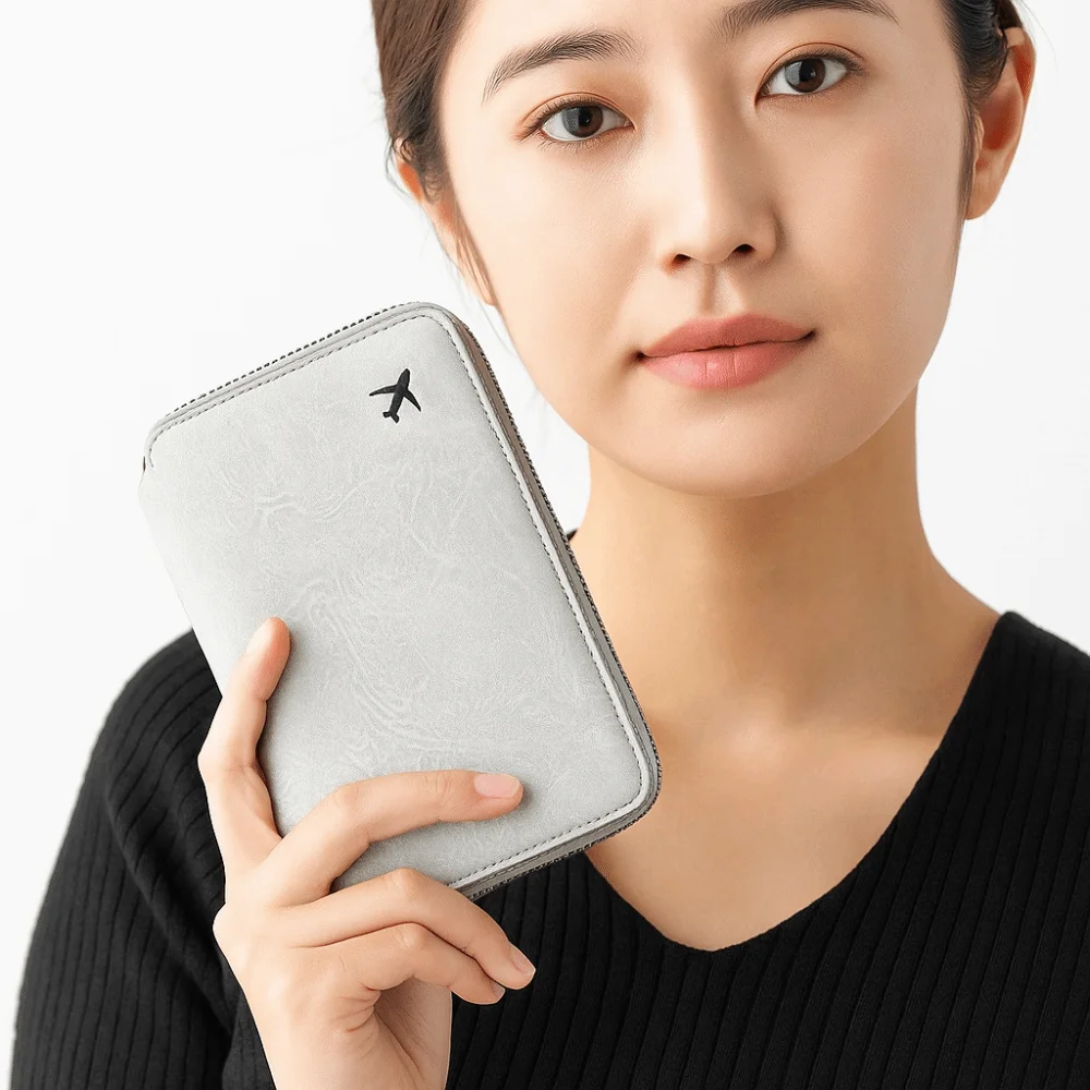 Solid Color PU Passport Bag Airplane Check-in RFID Anti-theft Passport Clip Ticket Holder Card Holder Travel Wallet