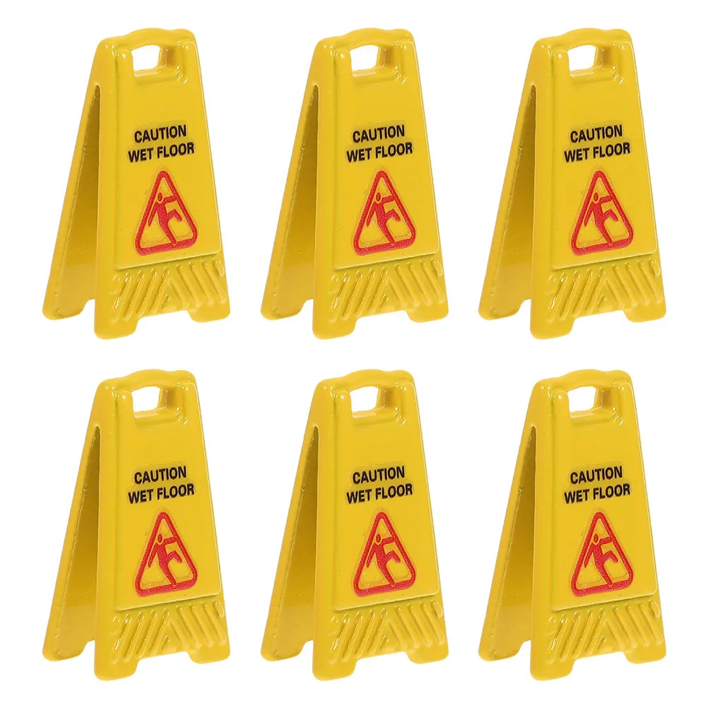 

6Pcs Realistic Miniature Caution Wet Floor Signs Alloy Material Floor Safety Warning Signs for Dollhouse Decor