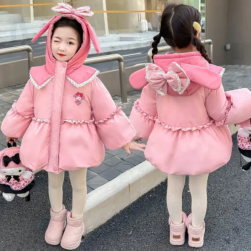 Sweet My Melody Anime Kawaii MINISO Ins Fashion Long Sleeve Warm Coat Cute Kuromi Hooded Jacket Clothing Gifts for Kids